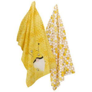 Bee Gnome Cotton Kitchen Dishcloth Tea Towels, Set of 2, 28 x 18-Inches